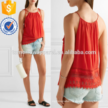 Tasseled Tie Lace-trimmed Crepon Camisole Manufacture Wholesale Fashion Women Apparel (TA4090B)